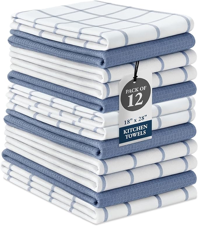 LANE LINEN Dish Towels Set of 12-18” x 28” Soft, Absorbent Cotton Kitchen Towels