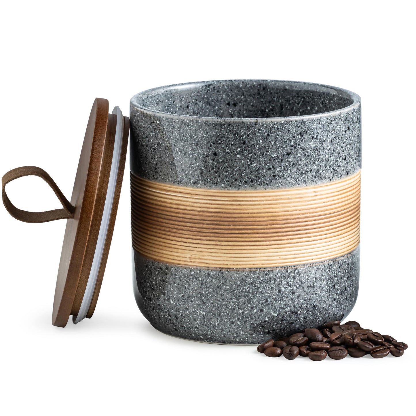 Miamolo Spice Jars with Airtight Lid, Coffee Container Canister Kitchen Food Storage Jars for Spice Sugar Tea Bag, Stackable Decorative Jars for Countertop, Grey & 37 fl.oz