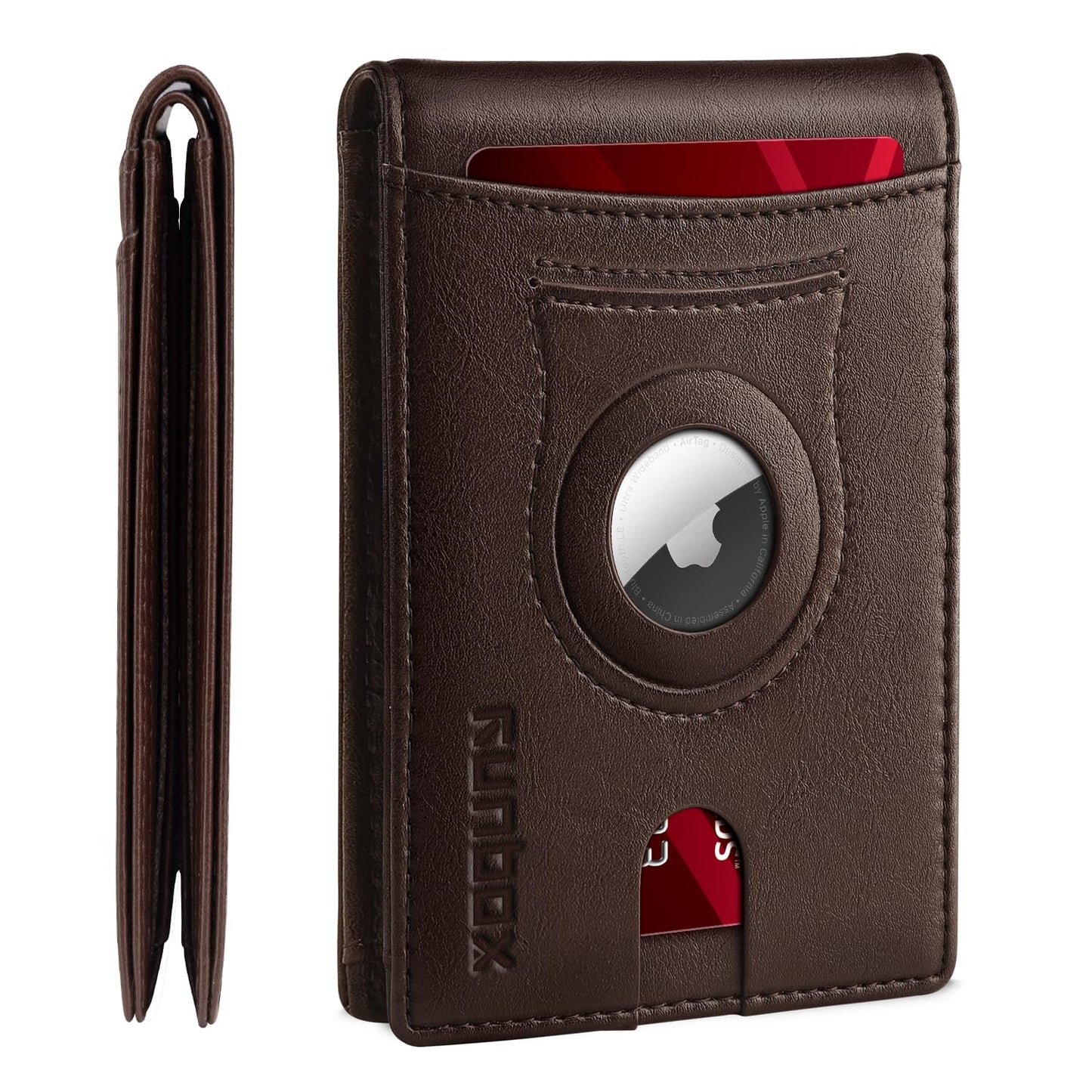 RUNBOX AirTag-Wallet-Mens-Slim-RFID Blocking Wallets Leather with Bill Compartment Air Tag Bifold Card Holder Wallet Gifts for Men Dad