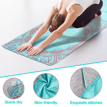 MoKo Yoga Towel, Non Slip Hot Yoga Blanket Printing Pattern Quick Dry with Corner Pocket for Bikram, Pilates, Gym Workout, Outdoor Picnic