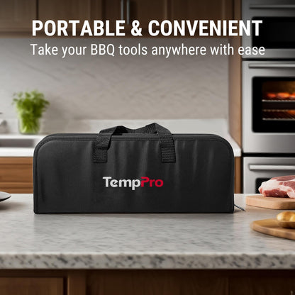 TempPro Grilling Accessories Grill Set with Spatula, Fork, Brush & Tongs, Heavy Duty Stainless Steel Grill Tools for Camping Burger, BBQ Accessories for Men Dad Him (Previously ThermoPro)