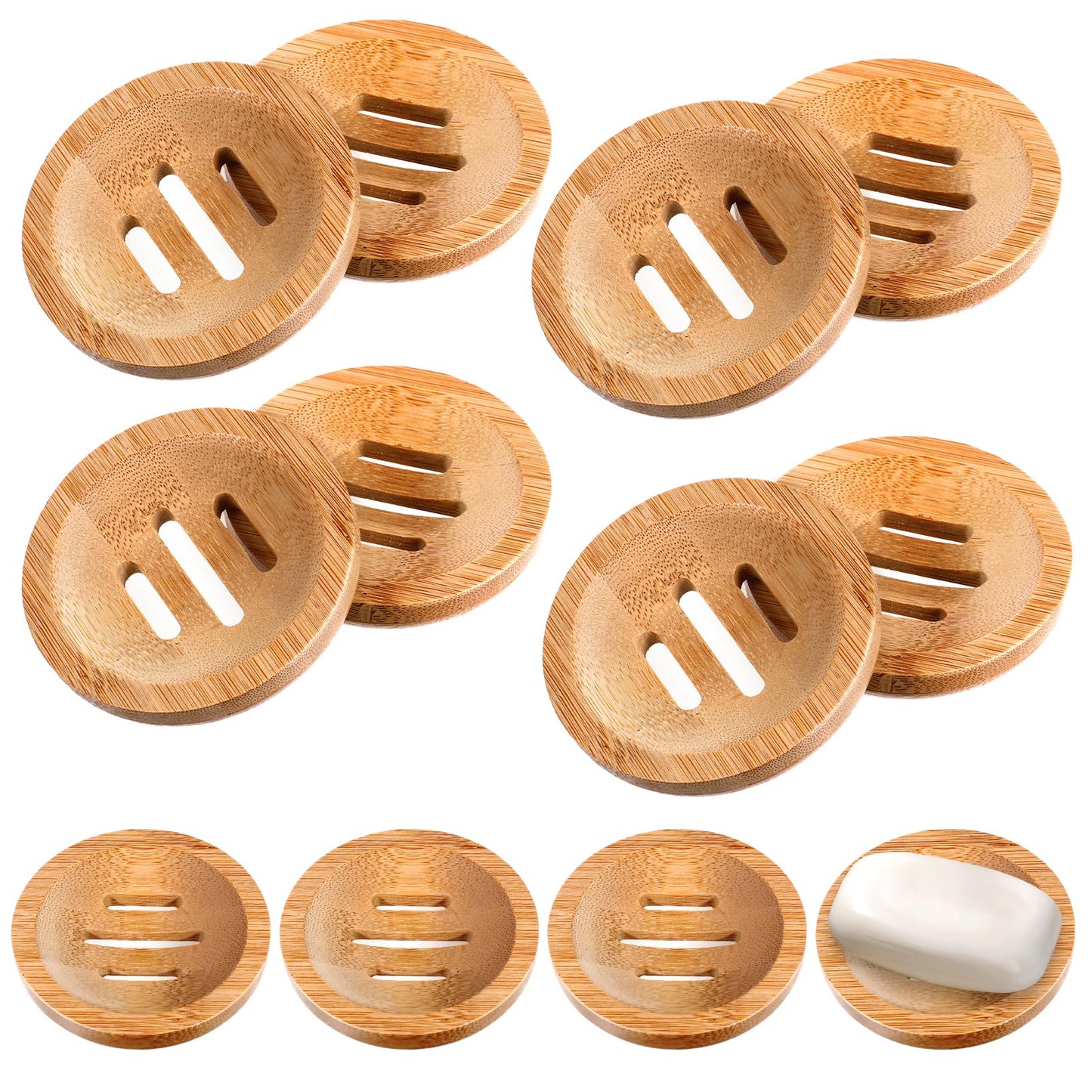 12 Pcs Bamboo Soap Dishes Wooden Soap Tray Soap Holder, Round Soap Dish for Bathroom, Shampoo Bar Holder for Shower Wood Soap Tray for Home Bathroom