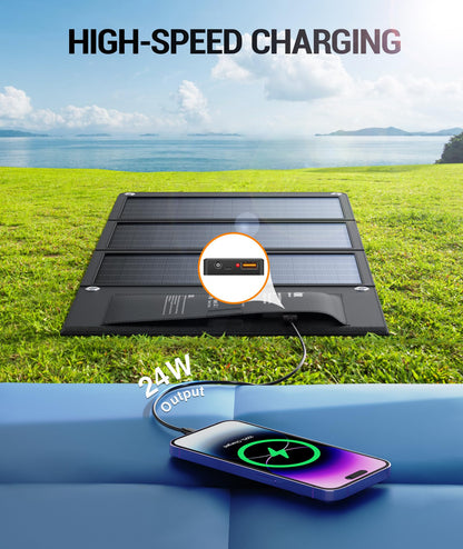 BLAVOR 30W Solar Charger USB-A QC3.0 24W USB-C DC 30W Outputs, Foldable Solar Panel for Camping, IPX4 Waterproof, Solar Battery Charger Compatible with Solar Generators, Phones, Tablets