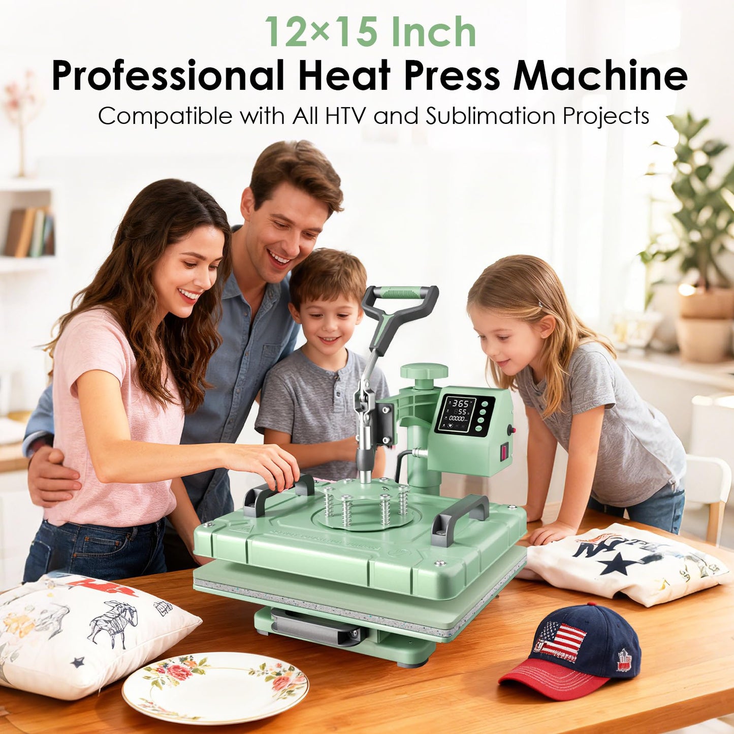 Seeutek 5 in 1 Heat Press Machine 12x15 inch Heat Press Machine with 360 Degree Swing Away T Shirt Pressing Machine, Multifunction Heat Transfer Sublimation Combo for T Shirts Mugs Hat Plate Cap