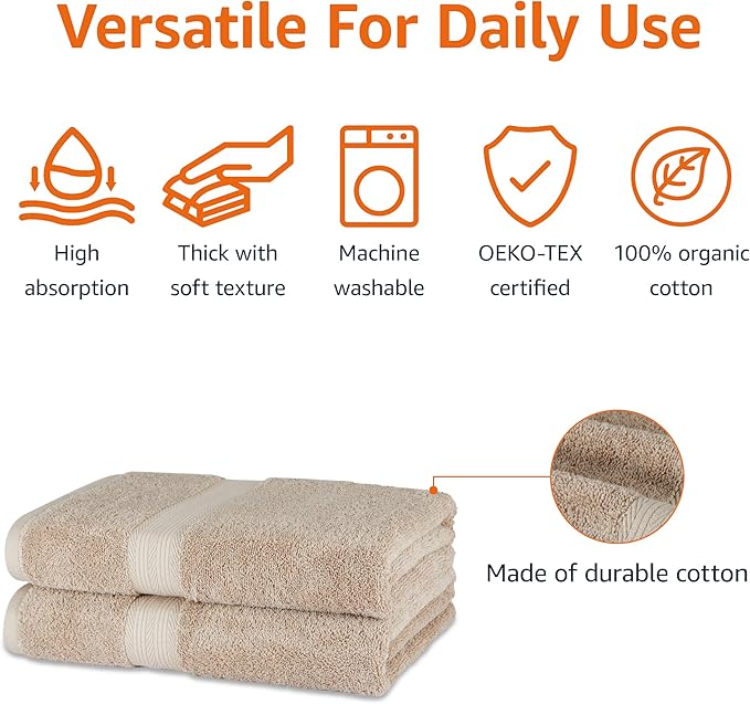 Amazon Basics Fade-Resistant 100% Cotton Bath Towel, Machine Washable