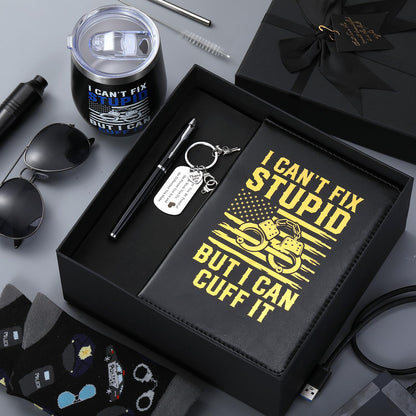 Reallnaive 6 Pcs Police Officer Gifts for Men Law Enforcement Gifts 12 oz Stainless Steel Cup Socks Keychain Pen Notebook Box for Correctional Officer Cop First Responder Policeman Gear Accessories