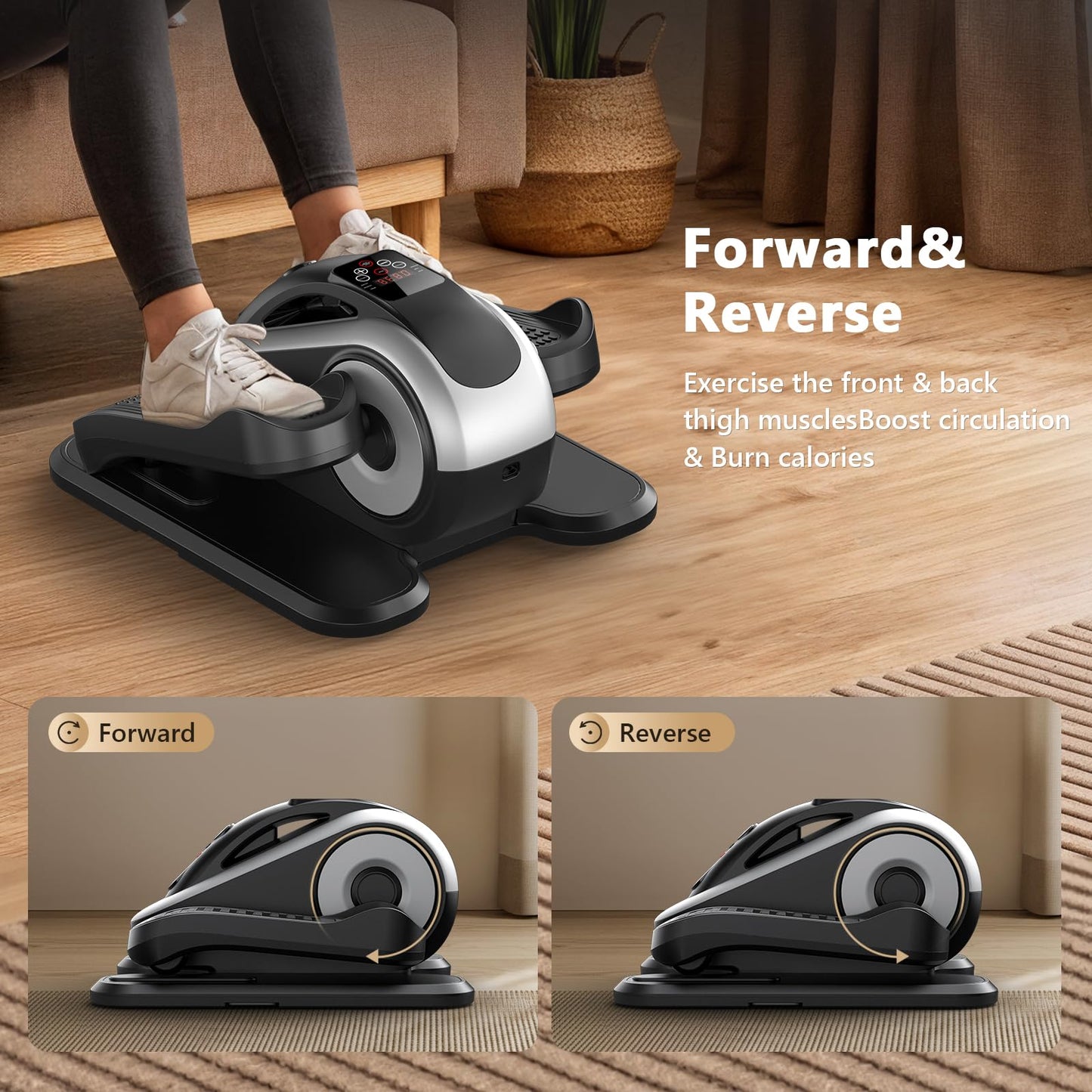 LVPIMAN Under Desk Elliptical Machine for Seniors, Large Size Electric Leg Exerciser with 12 Adjustable Speeds & 12 Modes, Remote Control, Elastic Rope, Manual & Auto Mode for Home Office Use