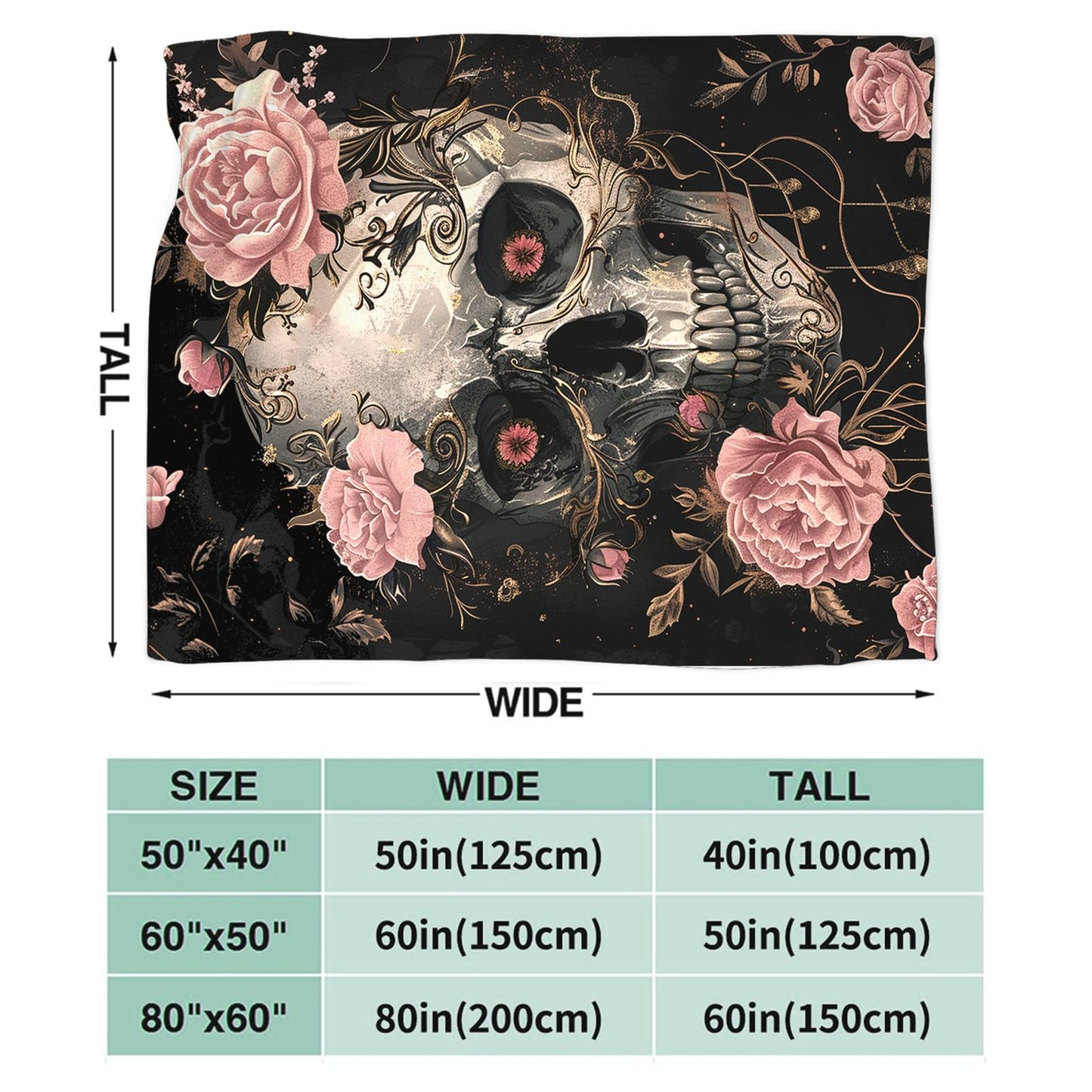 Tijuboni Skull Roses Throw Blanket Skeleton Gifts for Girls Boys Women Men Kids Adults Soft Flannel Fleece Blanket for Couch Sofa Bed Home Decor 40"x50"