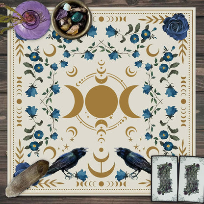 Knana Tarot Altar Cloth - Silk Witchcraft Mat for Reading - Includes Tarot Card Bag (Sun Moon)