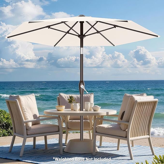 AreShark 7.5FT Patio Umbrella Table Market Umbrella with 6 Sturdy Ribs, Button Tilt/Crank, Heavy-Duty Outdoor Umbrellas for Pool, Deck, Garden and Backyard, Cream White