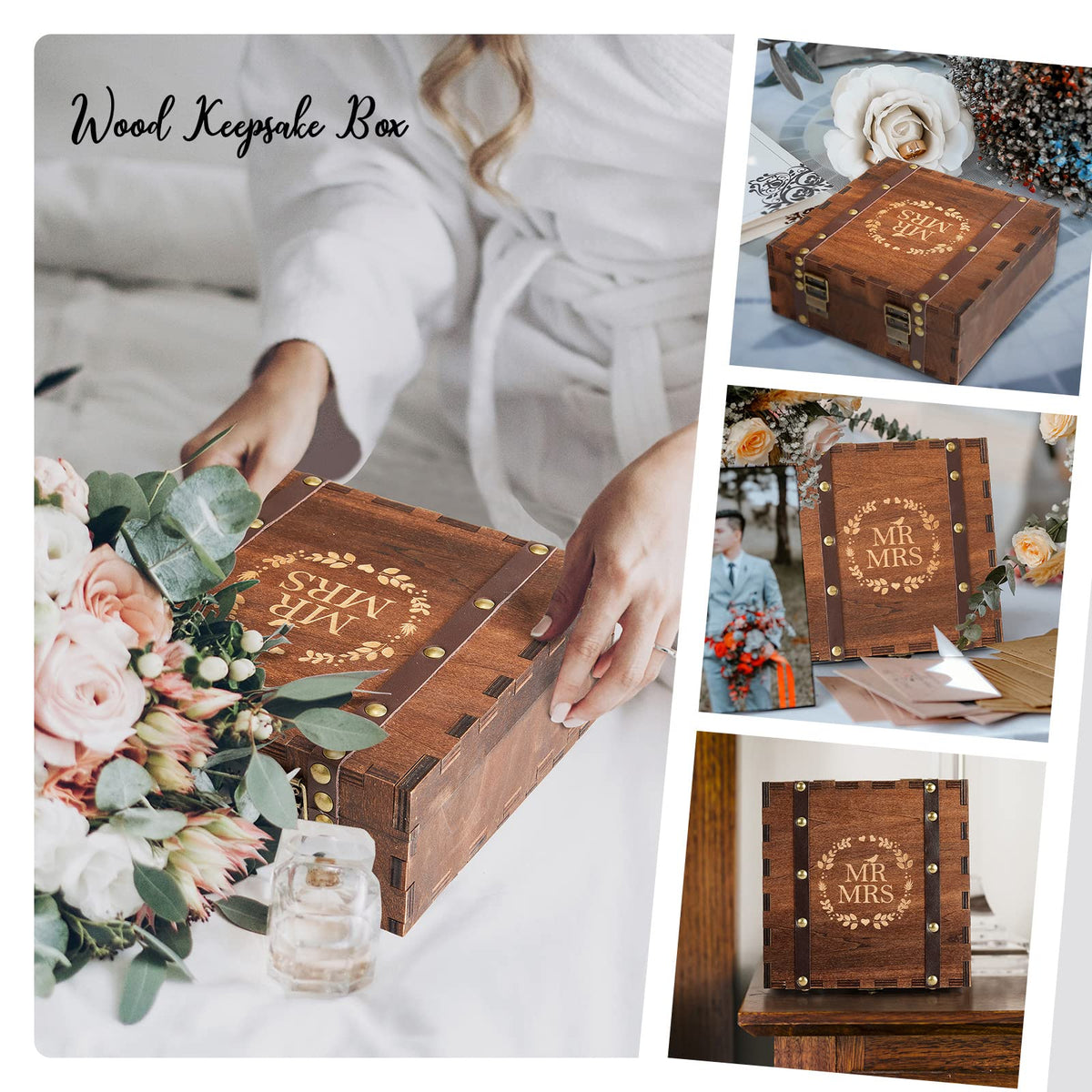 AW BRIDAL Mr and Mrs Wedding Keepsake Box for Couples, Bridal Shower Gifts for Bride to Be, 2026 Engagement Gift for Newly Engaged Couple, Wooden Memory Boxes with Lids