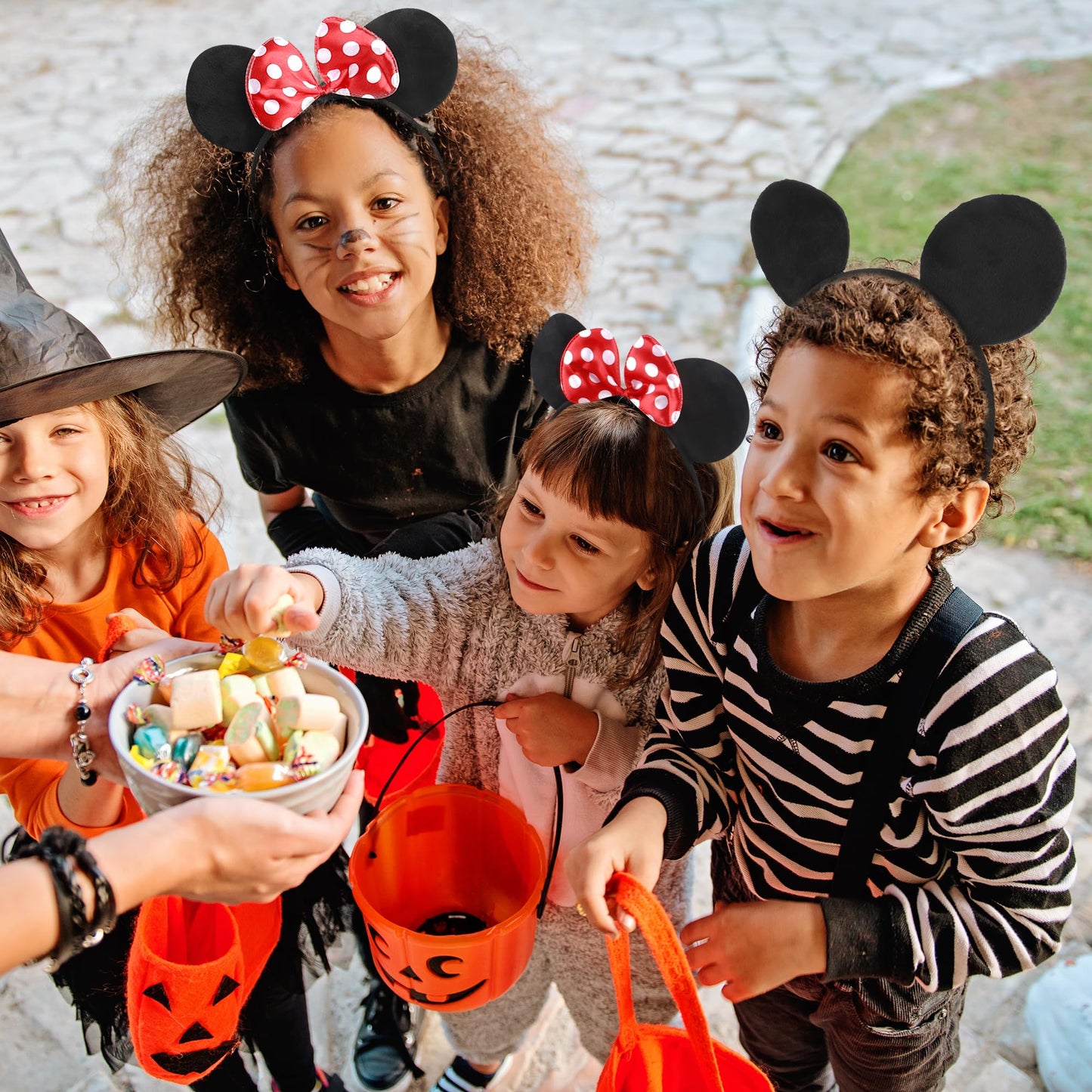 Lucky Will 20 Pack Mouse Ears Headband Classic Solid Black and Red Bow Ears Headbands Bulk for Kids and Adults - Boys & Girls Mouse Themed Birthday Party Supplies