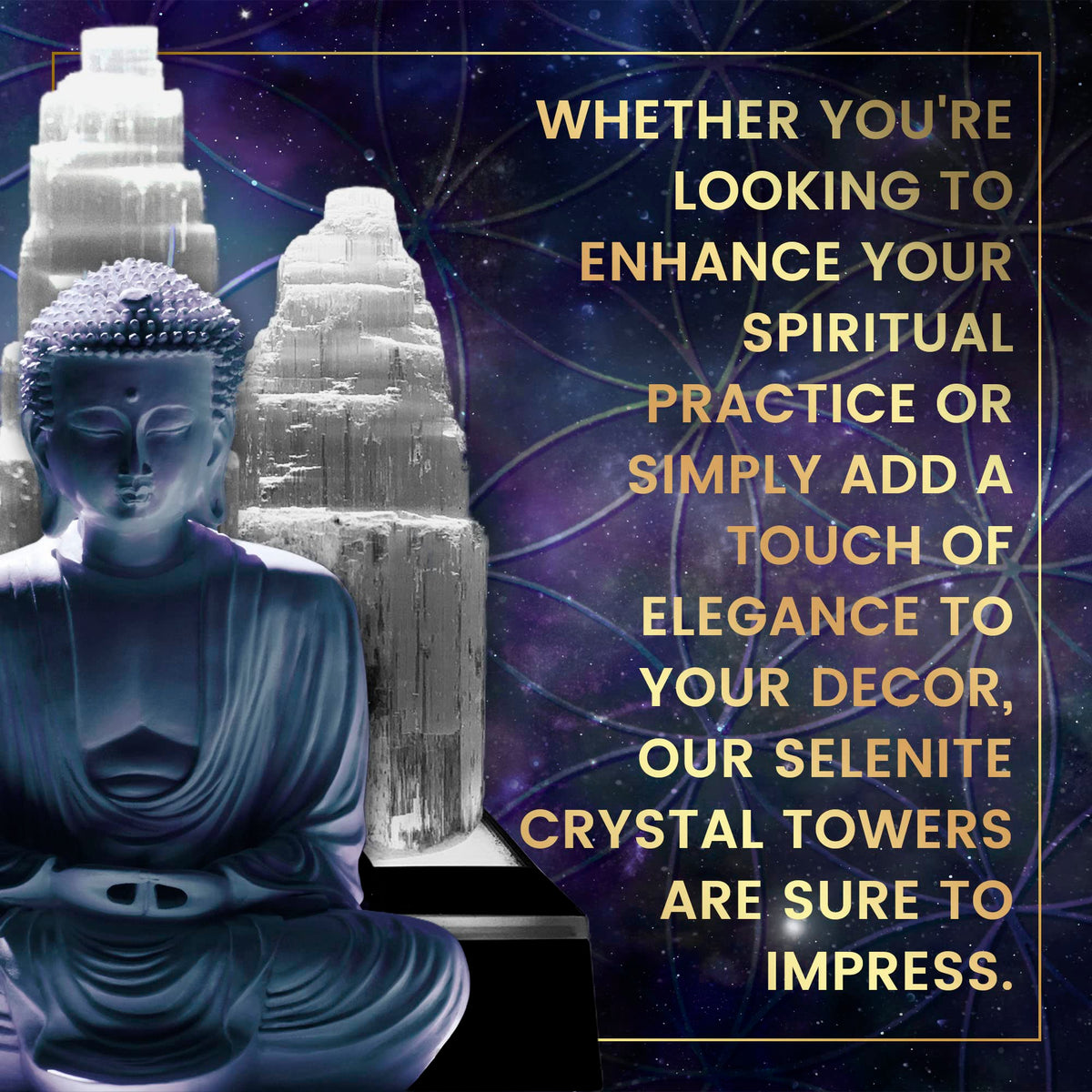 ASENTE 4 Inch Selenite Crystal Tower w/Light Stand - Lighted Base for Positive Energy Crystal Display - Calming Energy & Vibes