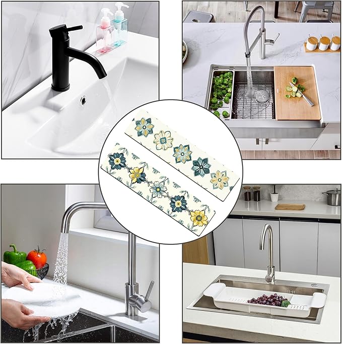 Bimkole 2 PCS Faucet Absorbent Mat, Kitchen Faucet Sink Splash Guard Wraparound