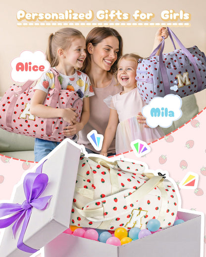 Vogewood Holiday Gift Set, Girls Gym Bag, Kids Personalized Weekend Duffel Bags with Shoe Compartment, Initial Travel Tote with Makeup Bag, 4 5 6 7 8 9 10 Year Old Girl Birthday Gift (Letter S)