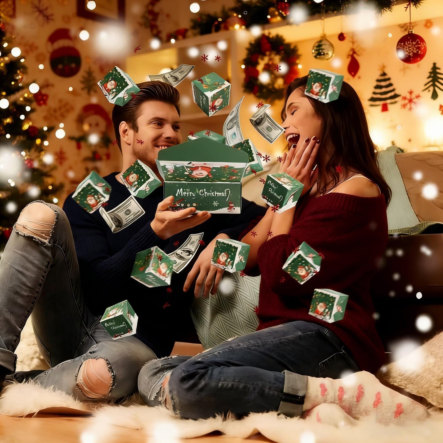 Surprise Gift Box Explosion for Money, Unique Folding Bouncing Money Box for Cash Gift, Christmas Surprise Gift Box, Pop-Up Explosion Gifts Boxs, for Birthday Anniversary Valentine Proposal (Red,10 Bounces)