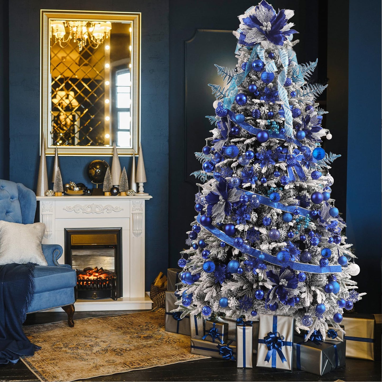 Wironlst Christmas Ball Ornaments - 30pcs Shatterproof Plastic Christmas Ornaments Hanging Ball Decorations for Xmas Tree, Holiday, Wedding, Party (Multi-Size, Blue)