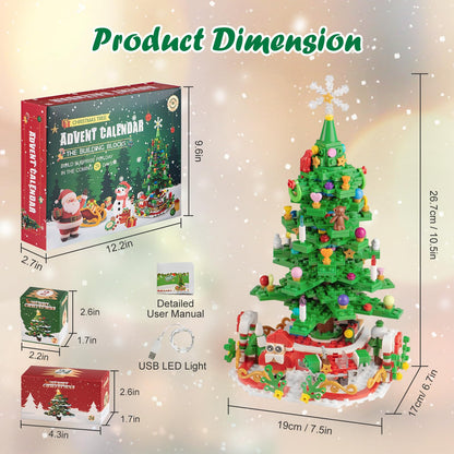 WizardsArcanum Advent Calendar 2025 Christmas Tree Building Set with LED light, 24 Days Christmas Countdown Calendar, Christmas Building Blocks with 2 Play Ways, Creative Xmas Gifts