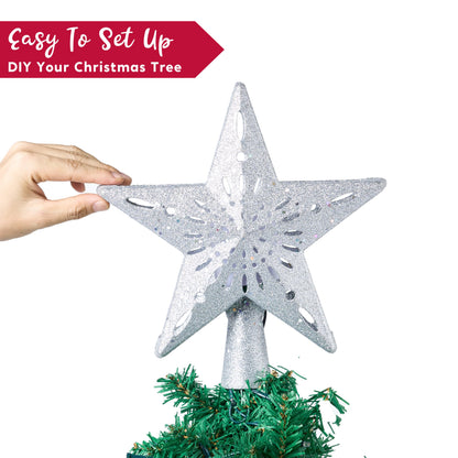 Joiedomi Christmas Silver Star Tree Topper Lighted with Projector, Built-in LED Rotating Lights, 3D Glitter Xmas Decorations for Party Holiday Indoor Decor