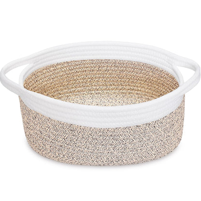 ABenkle Small Woven Basket, 12" x 8" x 5" - Cute Storage Basket with Handles for Room, Cat & Dog Toys, Gift Box