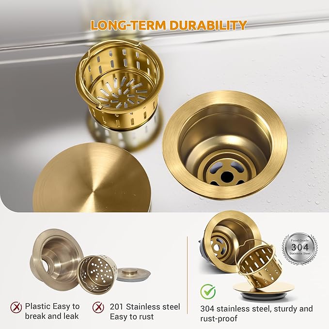 BOTEMY 3-1/2'' Kitchen Sink Drain Assembly Kit, Brass-Finish Sink Drain Strainer