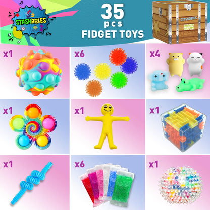 Sensory Fidget Toys Pack - Stress Relief and Anti Anxiety Toys for Kids - Cool Fidget Packs with Stress balls, Fidget Cube, & More for Party Favours, Prizes, Travel, & Pinata Stuffers