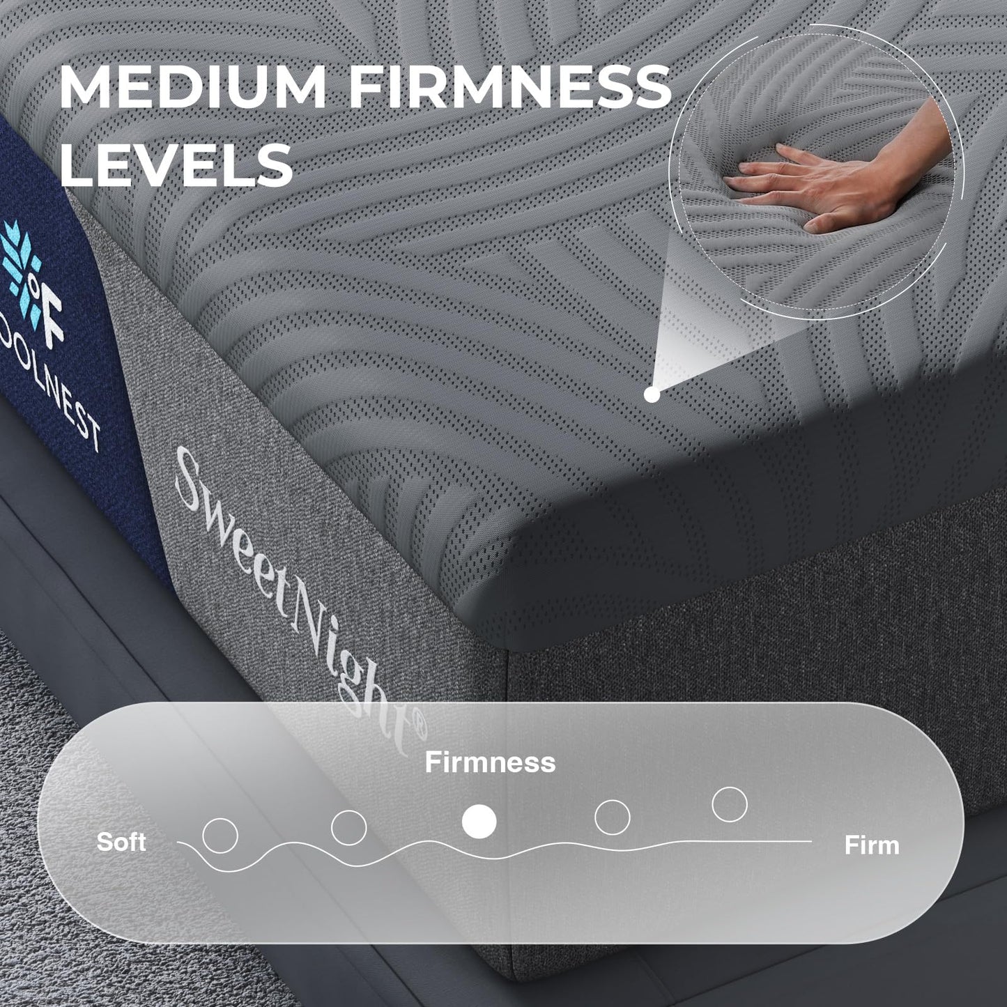 Sweetnight CoolNest 16 inch King Mattress, Cooling King Size Memory Foam Mattress for Cool Night Sleep, 5-Zone Ergo Support for Pressure Relief, Medium, CertiPUR-US Certified