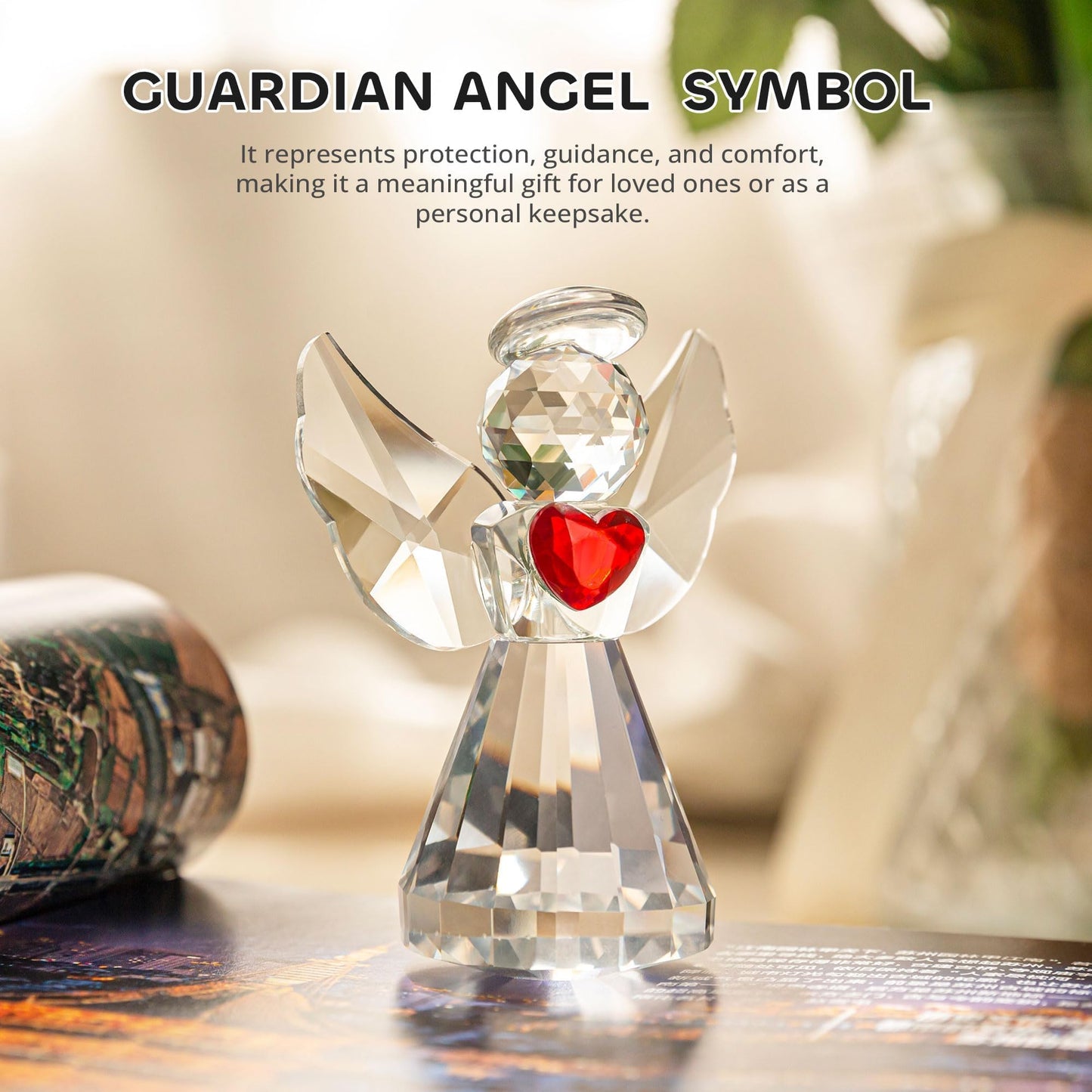 HDCRYSTALGIFTS 3.3inch Crystal Guardian Angel Figurine Art Glass Angel Ornaments Statues for Mom Women Home Table Paperweight Decoration Collectible,Clear