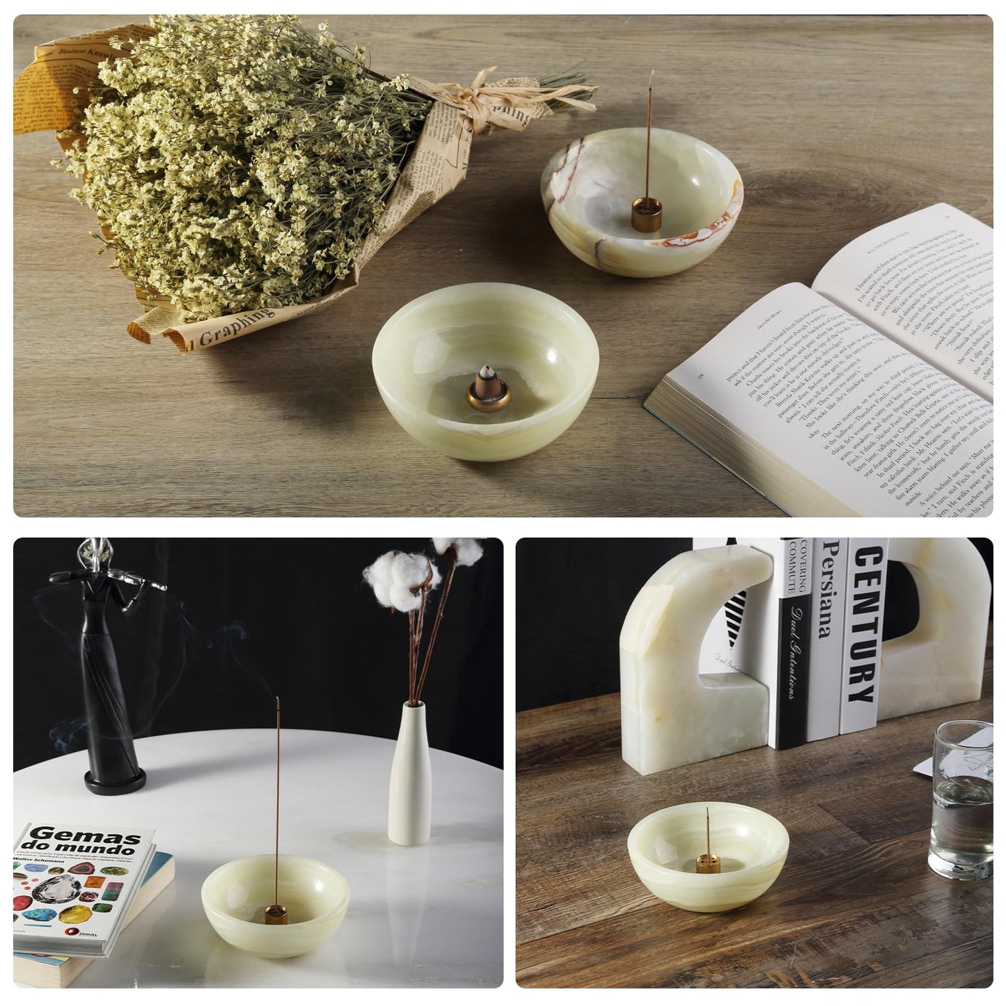 Koville Turkish Natural Marble Incense Holder, 5inch Incense Holders for Sticks, Sturdy Incense Burner Ideal for Meditation and Relaxing, Easy to Clean(Green Onyx)