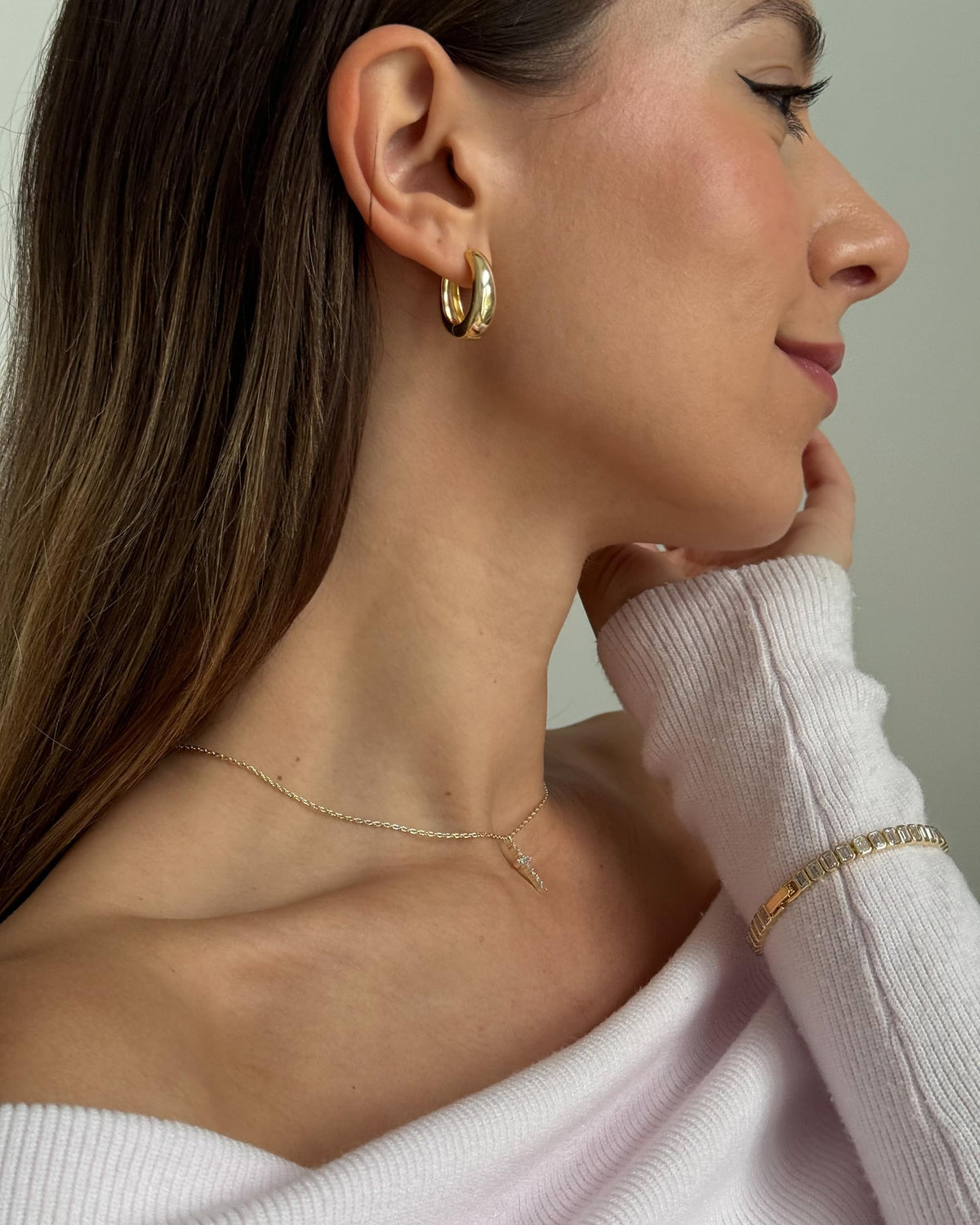 PAVOI Rhodium Plated 925 Sterling Silver Post Small Chunky Hoops Earrings - Thick Lightweight Gold Hoop Earrings for Women