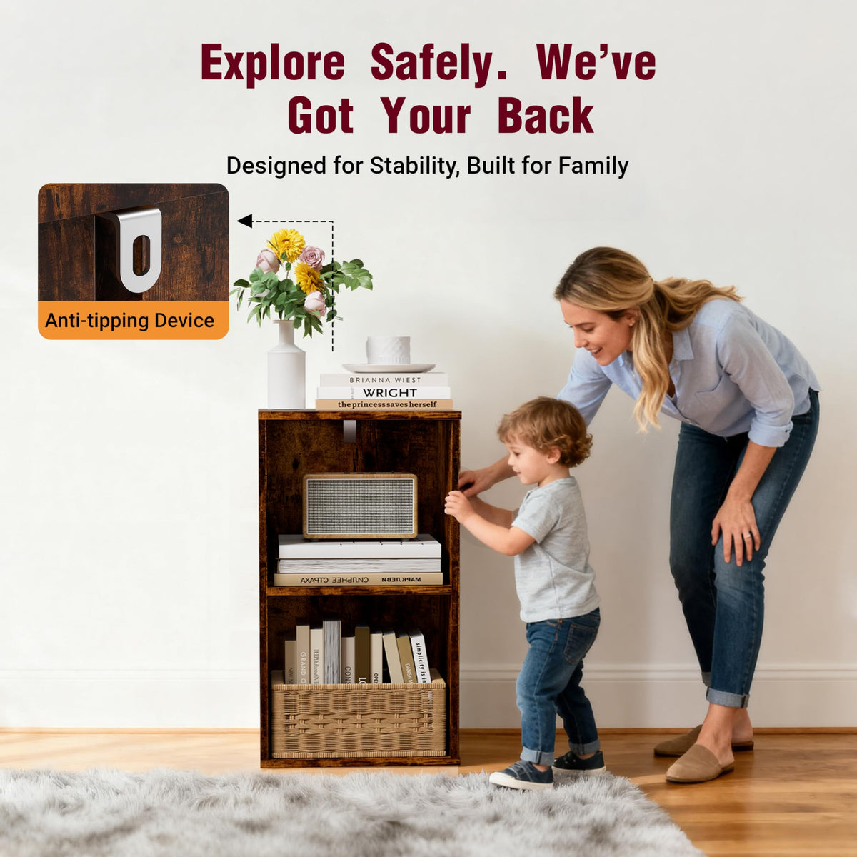 Nestwise Book Shelf, Wooden Cube Storage Organizer with 11" Open Cubes, Stackable Bookcase for Room Divider Storage, Bookshelf for Living Room, Bedroom, Office (Indonesian Antique Oak, 2-Cube)