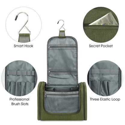 Large Hanging Toiletry Wash Bag Travel Makeup Cosmetic Organizer for Men Women by WANDF (Dark Green)