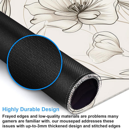 Desk Pad, Boho Minimalist Flowers XXL Gaming Mouse Pad with Stitched Edges,Non-Slip Waterproof Rubber Base Large Desk Mat for Keyboard and Mouse 35.4"x15.7"