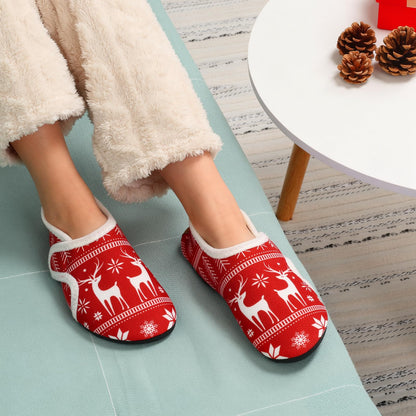 Ibeauti Womens Mens House Slippers Rubber Sole Indoor Slipper Socks Lightweight Fleece Lined Slip-on Barefoot Slippers (Red-Christmas, Adult, Women, Numeric Range, Medium, 8.5, 9.5)