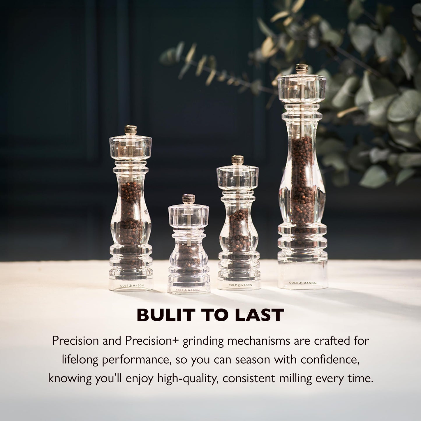 Cole & Mason London Acrylic Salt and Pepper Mill Set, 130mm, Precision+ Carbon/Ceramic Mechanisms, Salt and Pepper Grinders with Adjustable Grind, Gift Set