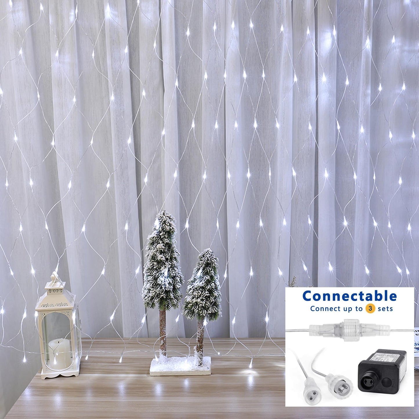 Joomer Christmas Net Lights - 12FT x 5FT 360 LED Plug-in Mesh Lights, Waterproof with 8 Modes, Timer, Connectable for Bushes, Trees, Garden, Outdoor Christmas Decor (Clear Wire, White)