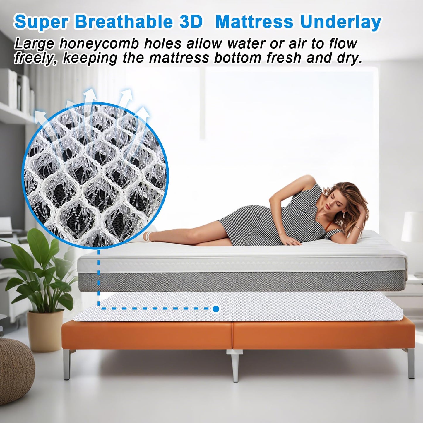 Esme L&H Mattress Underlay RV Ventilated Mattress, Super Breathable 3D Mesh Fabric, Standard King Size, White, Breathable, Washable