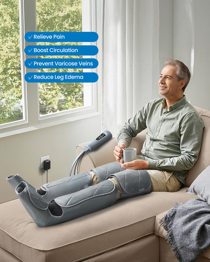RENPHO Compression Leg Massager, Air Compression Massager for Circulation Pain Relief, Effective for Father Mother Reduce Swelling-Blue