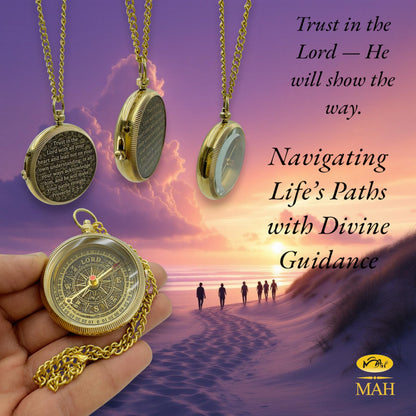 Trust in the Lord Compass – Embossed Brass Christian Gift with Proverbs 3:5–6 Scripture, Faith-Based Religious Keepsake for Son or Grandson, Meaningful Baptism or Confirmation Gift of Guidance