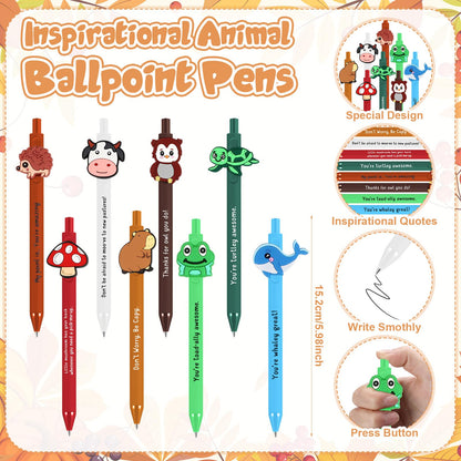 Landical 16 Set Positive Animal Pens Graduation Gift Bulk Cute Funny Pen with Inspirational Card Employee Appreciation Gift for Office Coworker Staff Nurse Teacher Student Classroom