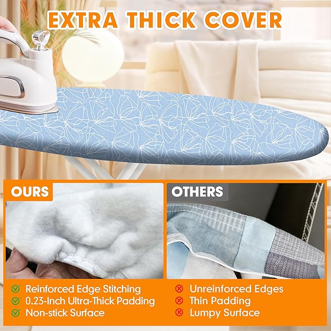Ironing Board Cover and Pad, 18x49 Extra Wide Thick Iron Padding, Scorch &