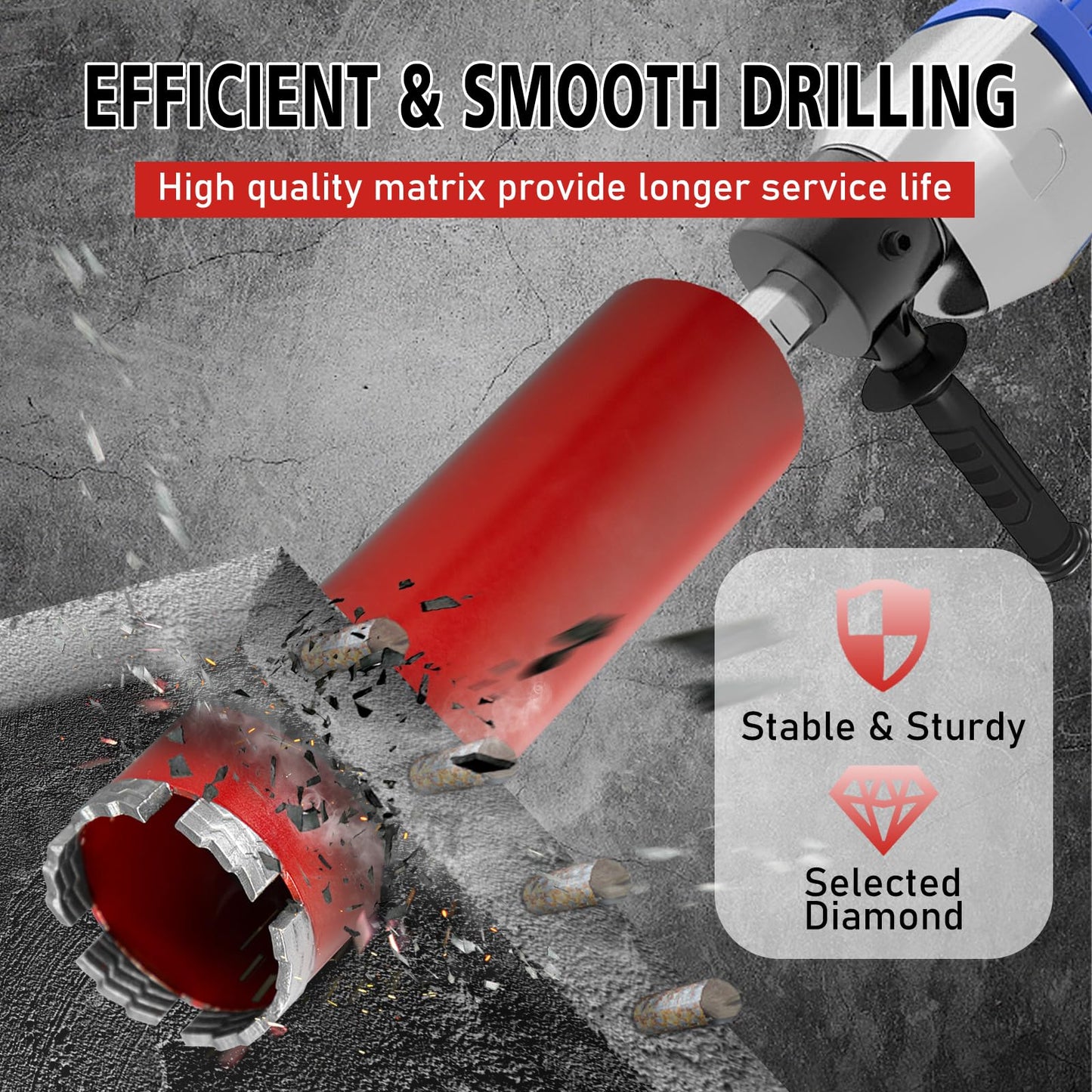 SALI Wet Diamond Core Drill Bits 6" (152mm) Diameter, 15" (380mm) Drilling Depth, Turbo Laser-Welded Segments(Wavy Teeth) with x1-1/4-7 Thread Core Bit for Rebar Concrete Brick Block Masonry Stone