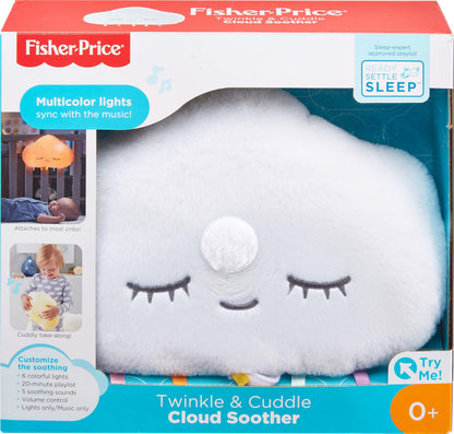 Fisher-Price Baby Sound Machine Twinkle & Cuddle Cloud Soother Crib-Attach Plush with Lights for Infant to Toddler, GJD44