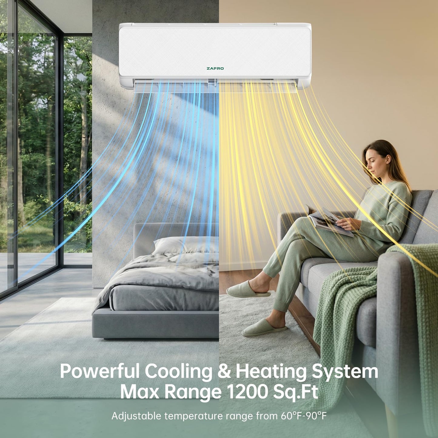 ZAFRO Wifi Enabled Mini Split Air Conditioner & Heater, 18000BTU 115V Inverter Ductless Wall AC Unit with Installation Kit, 28dB Quiet Operation 19 SEER2 Pre-Charged Mini Split, Cools Up to 1200 Ft²