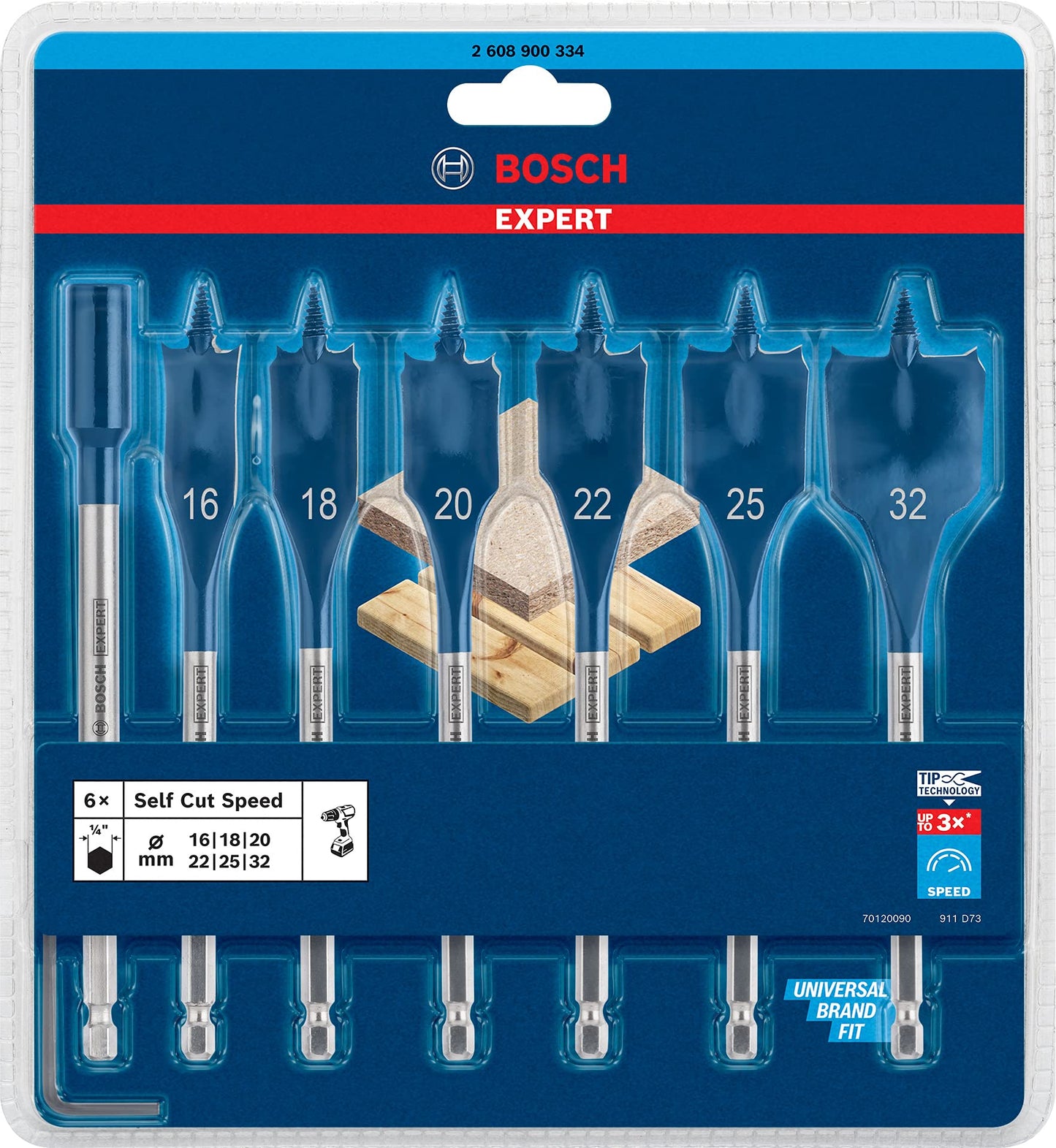 Bosch 7x EXPERT Self Cut Speed Spade Drill Bit Set (for Softwood, Particleboard, Ø 16-32 mm, Professional Accessory Rotary Drill/Drivers)