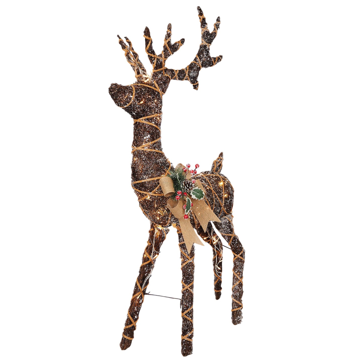 Alpine Corporation 48" Tall Outdoor Rattan Twig Grazing Reindeer Christmas Yard Decor with 80 Warm White LED Lights, Brown