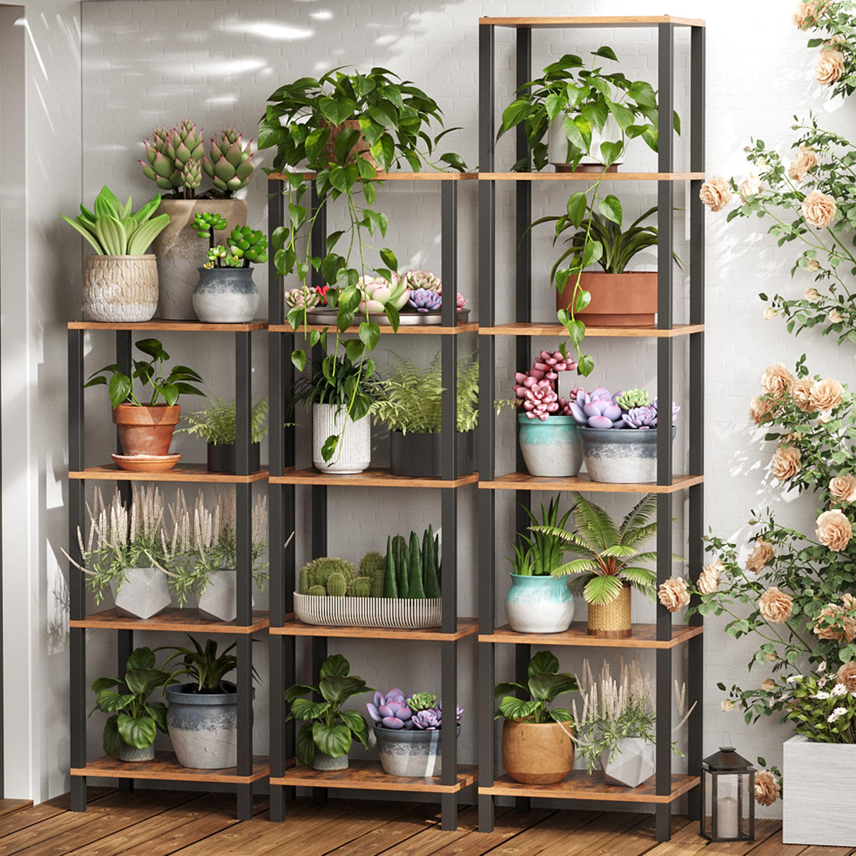TUTOTAK Bookshelf, 6-Tier Tall Book Shelf, Narrow Bookcase for Small Space, DIY Stackable Bookshelf, for Living Room, Office, Study, Entryway, Industrial, Rustic Brown BS01BB006
