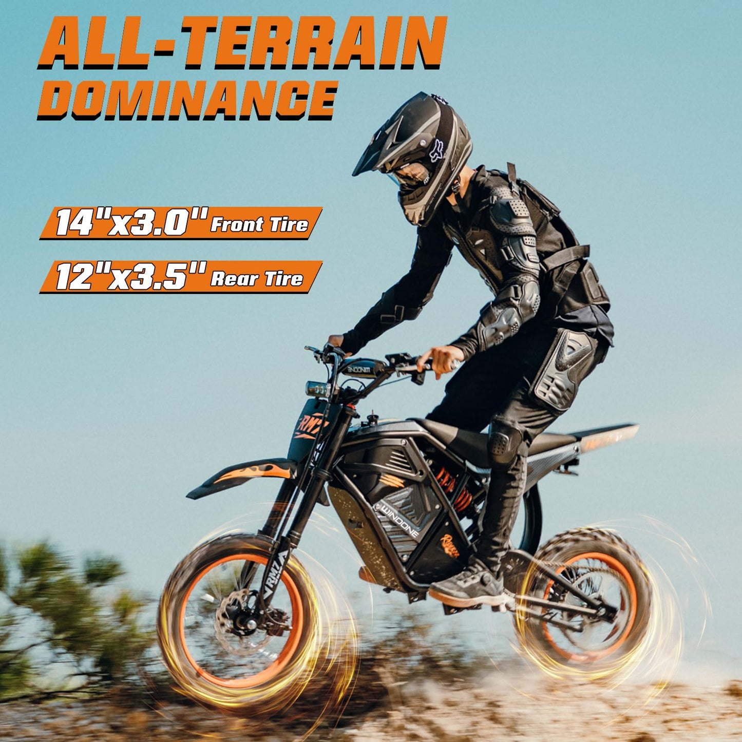 Windone RM7 Electric Dirt Bike for Teens Adults, 48V 22.5Ah Up to 37MPH & 45-Mile Electric Motorcycle, 2200W Ebike, 14"/12" Off-Road Tire E-Bike, Dual Hydraulic Brakes, Full Suspension, White