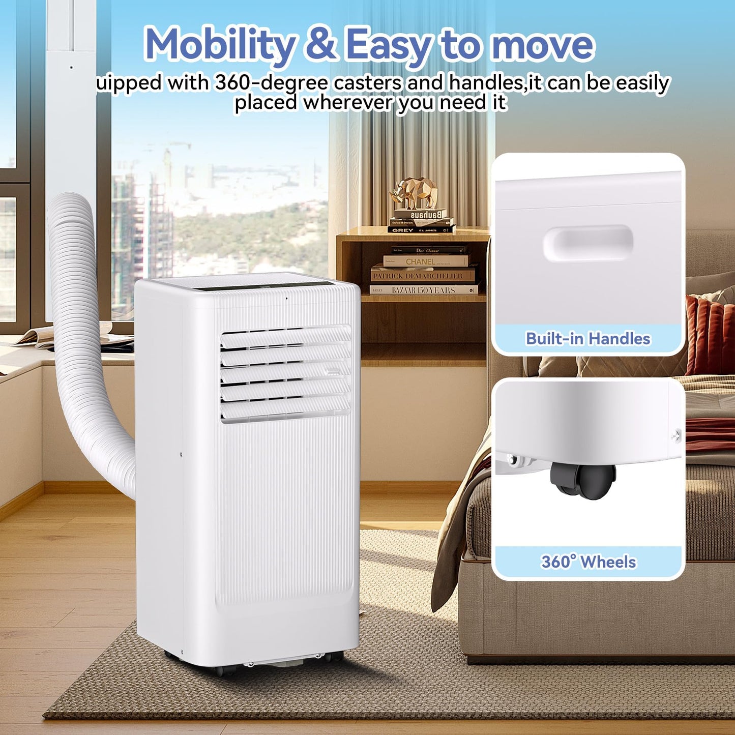 Portable Air Conditioner, 10000 BTU Portable AC for Rooms Up to 560 Sq ft, 3-in-1 Cooling/Fan/Dehumidifier, Remote & LED, Sleep Mode 24H Timer, Wheels, Window Vent Kit