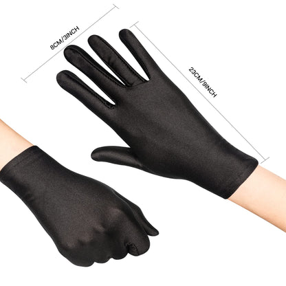 Women Formal Bridal Short Satin Banquet Party Wedding Black Opera Gloves Wrist Length for Wedding Evening Party (Black)